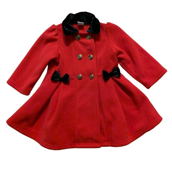 Starting Out Infant Girls Coat Buttons & Bows - 24 Months - Red & Black Fleece - Picture 1 of 3